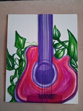 "This Old Guitar" 8"x10" Vibrant Guitar and Ivy Canvas Art
